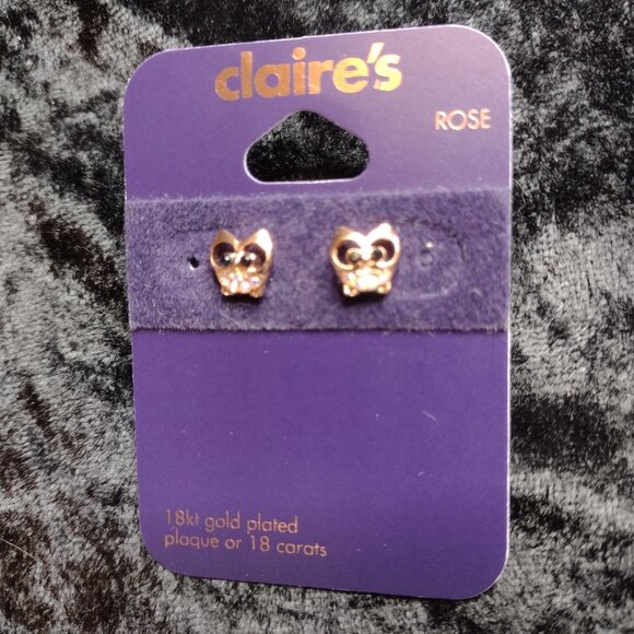 Lot 3pcs New Claires Owl Long Necklace 18k Rose Gold & Novelty Stud Earrings Set - Picture 3 of 9
